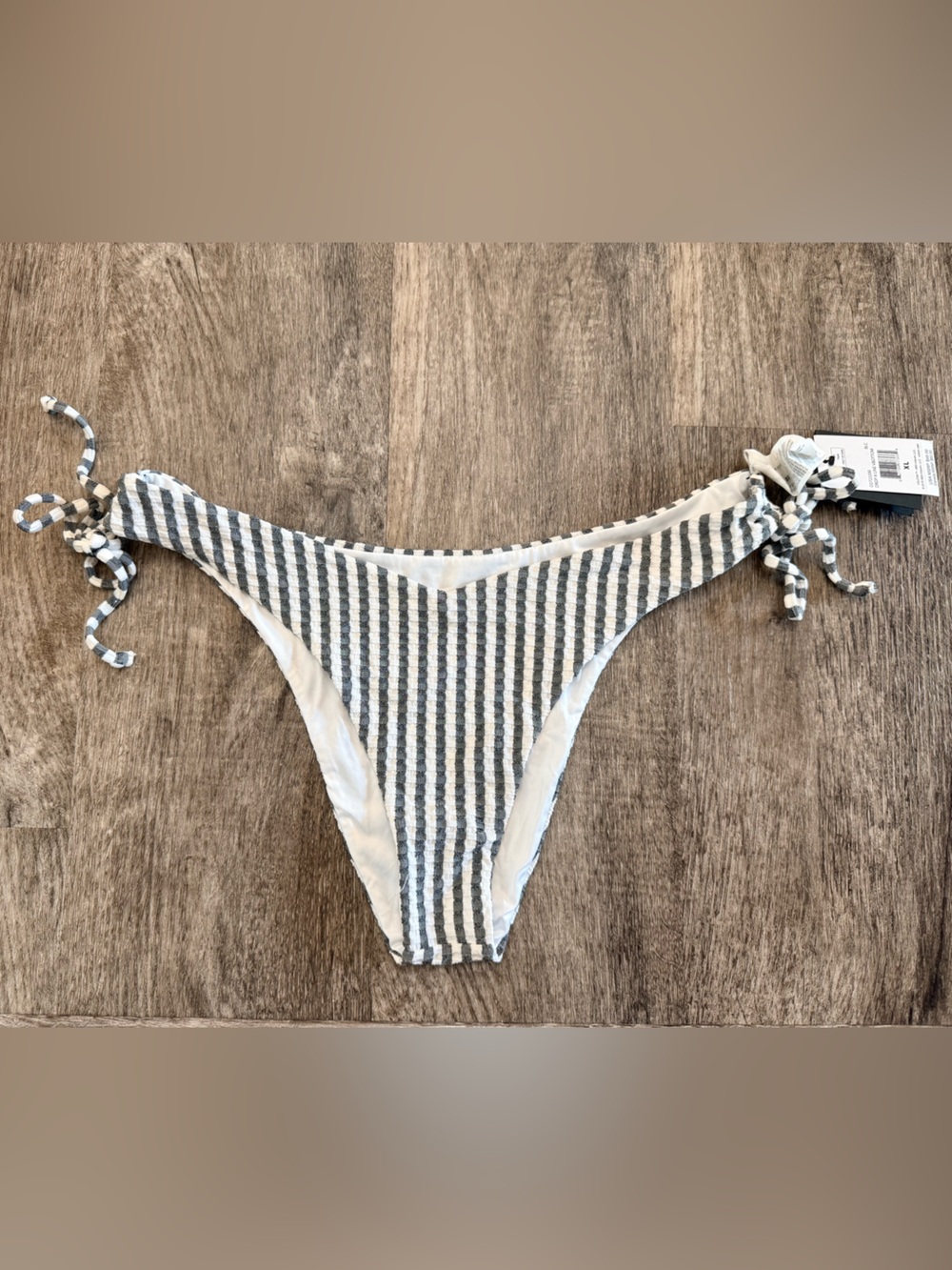 NWT Volcom Striped Cheeky Bikini Bottom Size XL Black White Gingham Stripe
